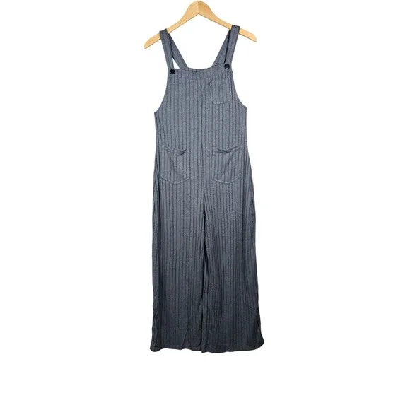 Halara Gray Ribbed Striped Wide Leg Jumpsuit Adjustable Straps XS NEW - Picture 2 of 14